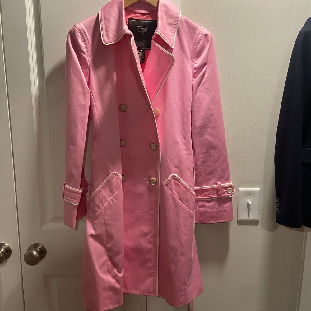 LIKE NEW Coach Pink Sateen Double Breasted Trench Sz S